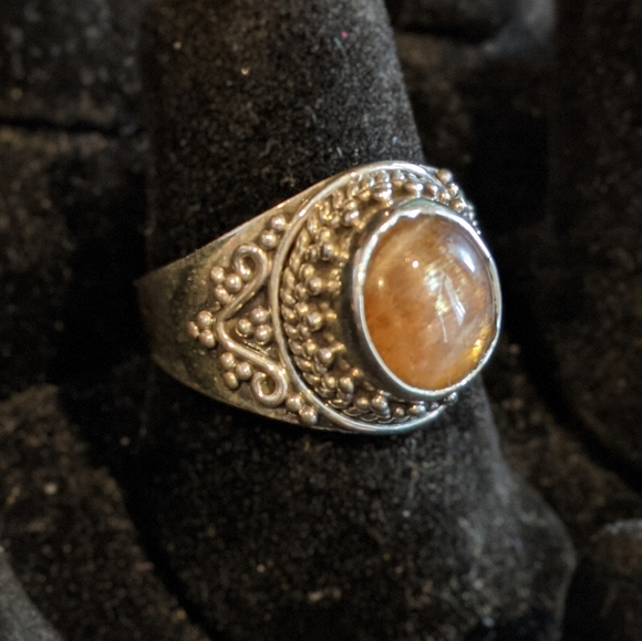 Natural Orange Sunstone .925 silver ring, size 8 - Picture 6 of 6